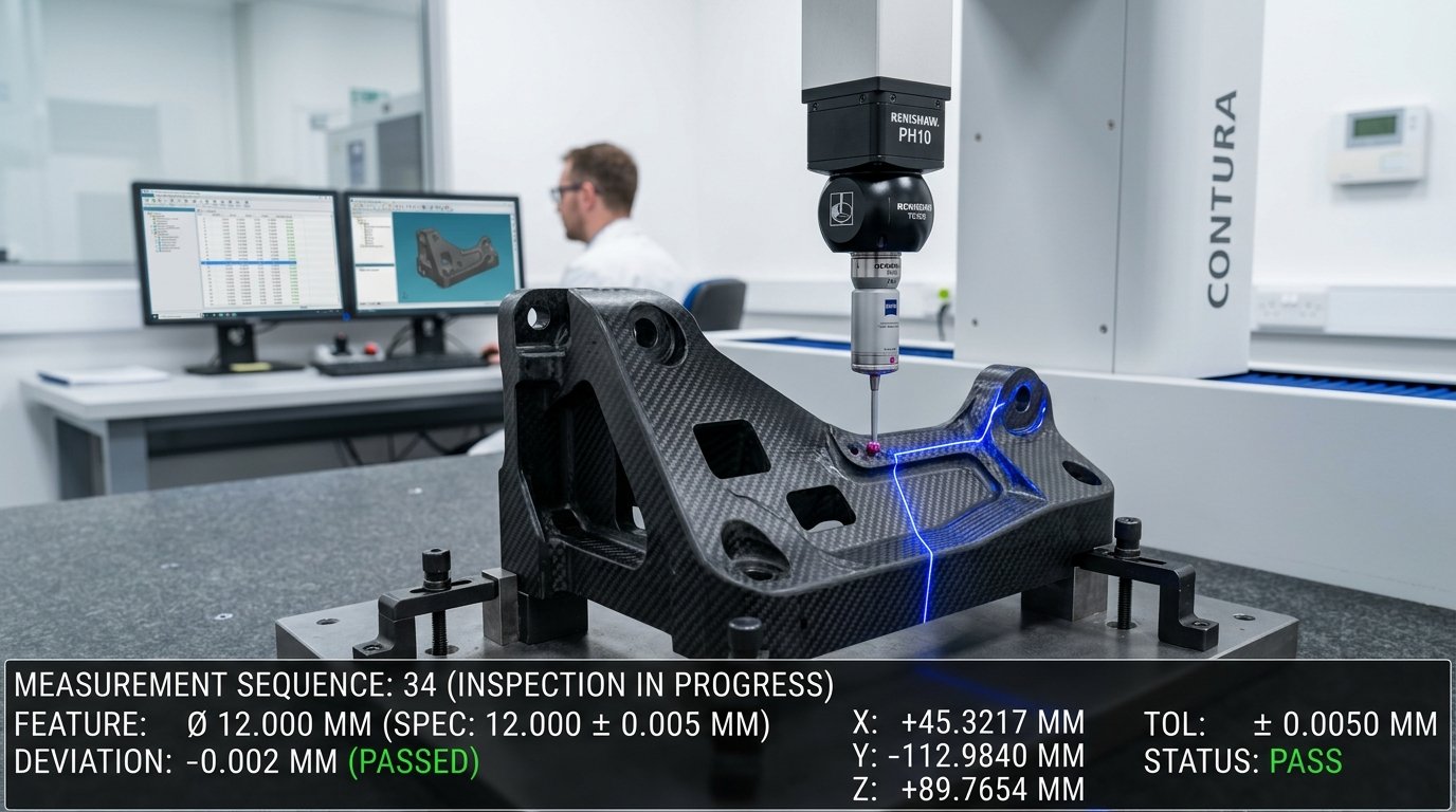 CMM Ruby Probe Inspecting Carbon Fiber Part